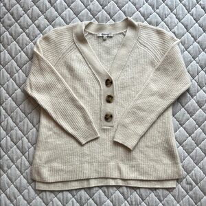 Madewell Cream V-Neck Sweater with Buttons